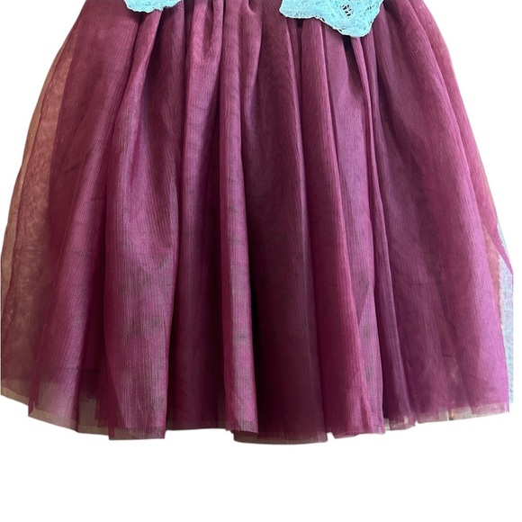 Girls’ Vintage Floral Lace Tulle Tutu 3/4 sleeve knee short. Burgundy size 4T - Picture 4 of 10